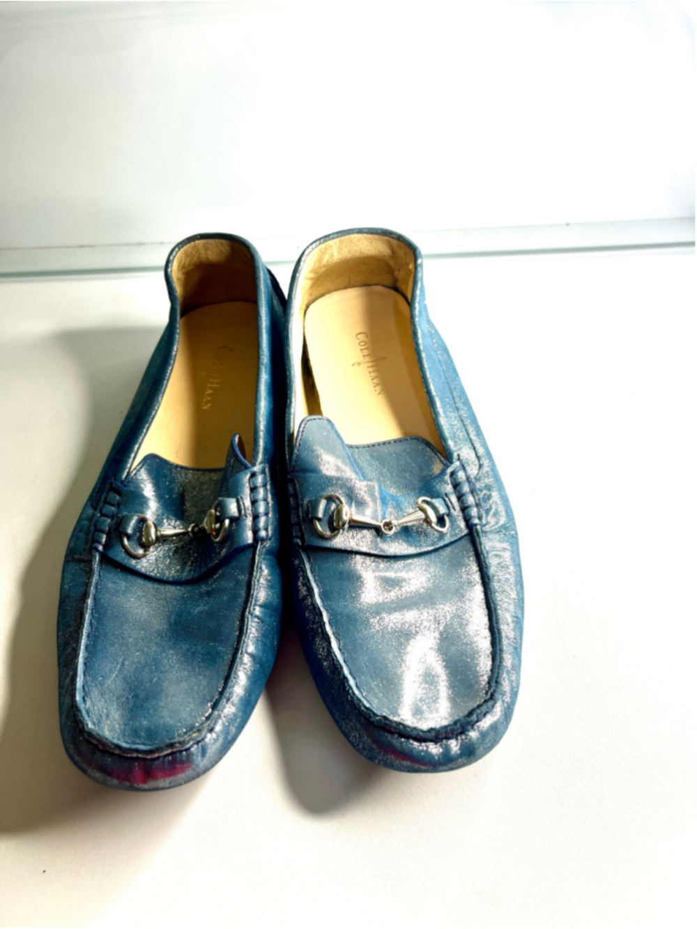 Cole Haan blue metallic leather loafers women size 9.5B